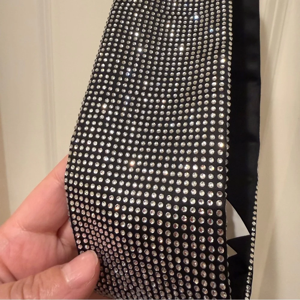 NWOT Max&Co by Max Mara Label-cut Diamanté Satin Belt Size: OS Black/Silver